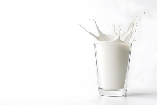 Milk Splash in Glass Minimal White Background World Milk Day Clean Concept