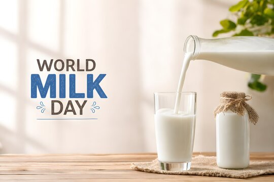 Pouring Fresh Milk into Glass for World Milk Day Celebration