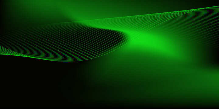 Abstract background using dark green tones on a black background. The lines and curves are like gentle and flowing waves, creating a sense of freshness and energy.Vector Eps 10 illustration