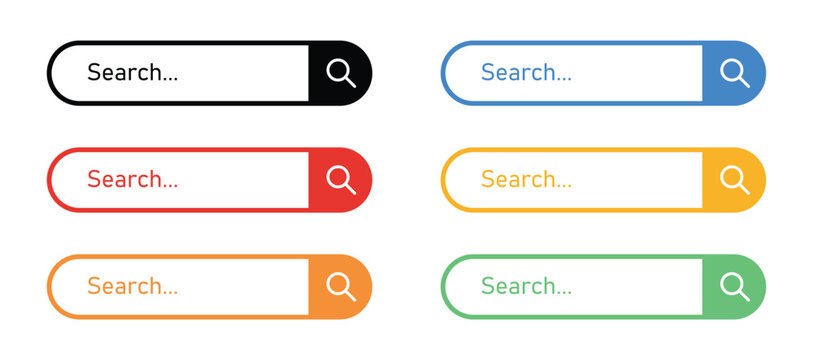 Set of colorful search bar UI set with magnifying glass icons. web buttons vector elements for website interface design. vector illustration