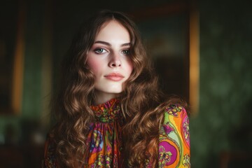 Fototapeta premium Woman retro portrait with wavy hair