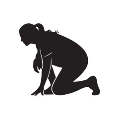 Fototapeta premium Silhouette of an Athletic Woman in a Kneeling Position Doing Fitness Exercises.