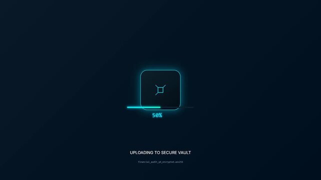 Holographic chip loading animation with progress bar for software UI