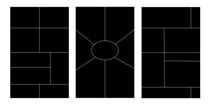 Image collage layout template. Beige mosaic mood board grid collection. Picture frame set. Photo album idea for banner, poster, comic page, flyer, brochure, booklet, memory wall design. Vector pack