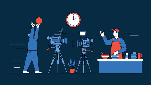 TV Production and Filming Icon Set for Broadcast, Cooking Show, and Video Recording in Digital Media and Advertising