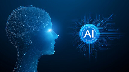 Obraz premium Artificial Intelligence Head with Circuit Brain and Digital Technology Background