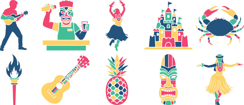 Collection of diverse activities and cultural symbols including food music dance silhouette vector illustration activities silhouette vector illustration