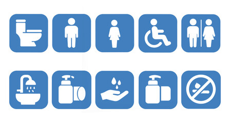 Fototapeta premium Set of icons on toilet hygiene: toilet, shower, accessibility, hand washing, no smoking signs