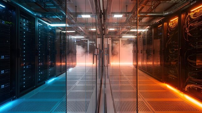 Hot aisle cold aisle data center containment for cryptocurrency mining with glass doors