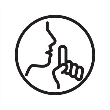 Face with finger, linear icon. Silence or quiet zone symbol. Line with editable stroke.