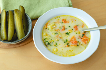 Cucumber soup - traditional Polish soup with pickled cucumbers © vivoo