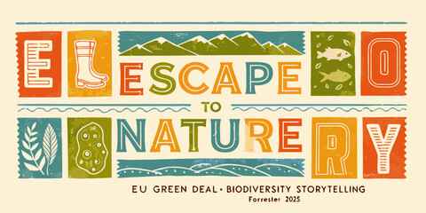 escape to nature banner with colorful typography and nature elements high quality professional detailed modern © Lalin