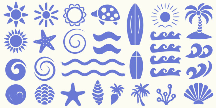blue beach elements vector collection on white background high quality professional detailed modern elegant stylish