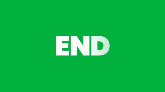 White word END displayed on a green background. A clean and modern text animation with a smooth finish, perfect for closing scenes, final credits, and completing video sequences.