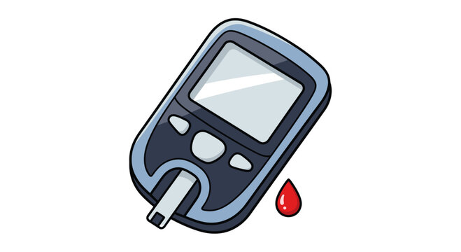 Blood glucose meter with drop of blood, medical device for diabetes testing, healthcare concept