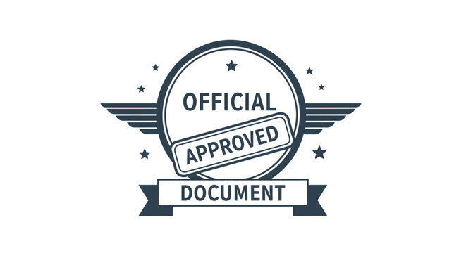 Official approved document stamp, seal icon, verification badge, blue vector graphics