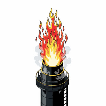Industrial flare stack burning gas with smoke and flames.