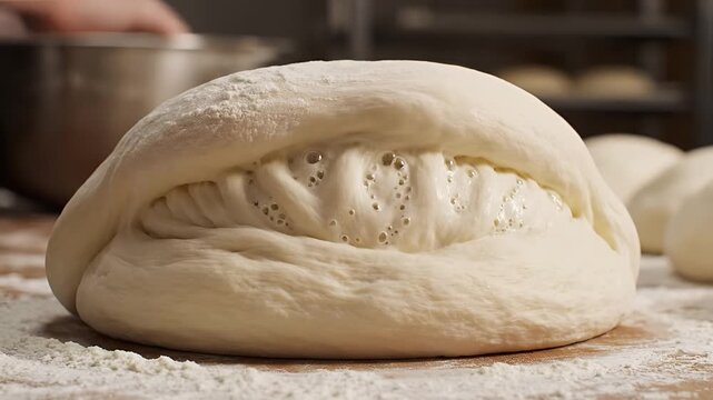 Closeup of Freshly Made Dough Ready for Baking in a Bakery.