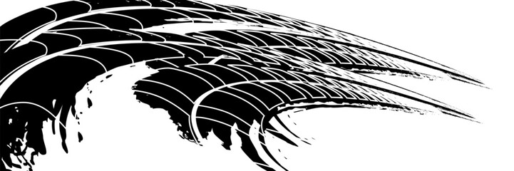 Tire treker background for rally, drift, motocross, offroad and other automotive and motorbike sports. Tire marks are black on a white background. vector © faisol