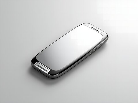 Modern silver smartphone isolated on soft gradient gray background minimalist tech concept