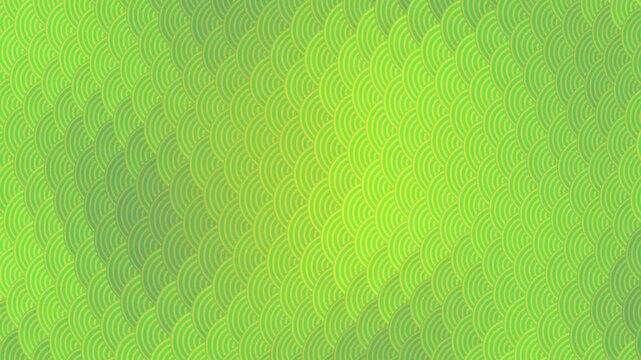 Seamless abstract pattern with repeating geometric arcs in green tones. Clean decorative design inspired by retro and oriental style, perfect for looping motion backgrounds.