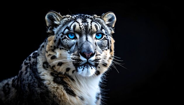 Snow Leopard Portrait with Icy Blue Eyes Cinematic Look
