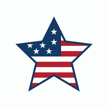 Five pointed star shape filled with red and blue american flag pattern