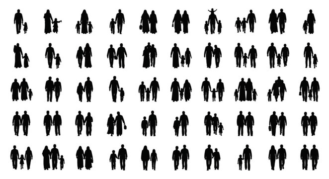 Silhouettes of families walking together, representing togetherness and unity.