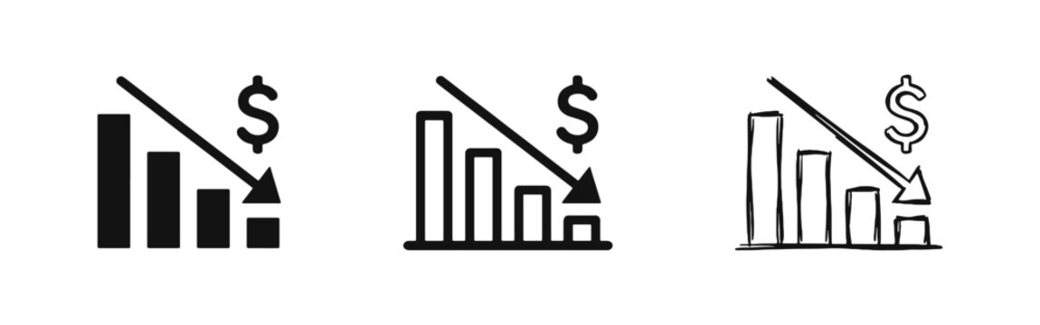 Financial Loss and Economic Crisis Bear Market Icon Set