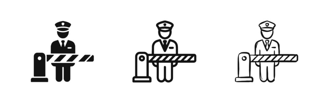 Security Guard and Entrance Barrier Access Control Icon Set