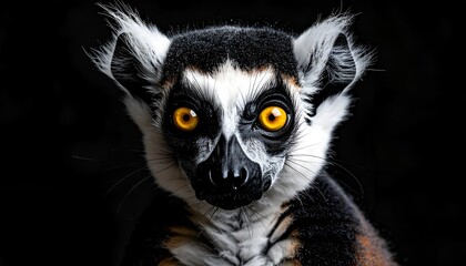 Fototapeta premium Lemur with Striking Yellow Eyes and Black and White Fur