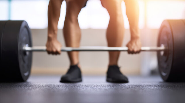 Weightlifting grip strength training with barbell in gym for muscle power and fitness workout