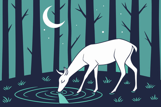 Glowing Deer Forest Night Illustration