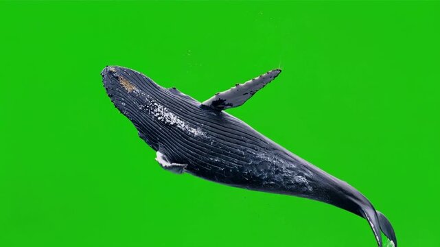 humpback whale jump slow motion isolated on green screen background for fvx projects