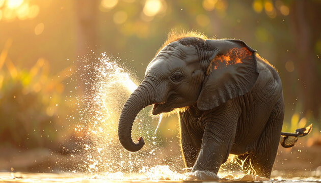Elephant Playing with Water Splash