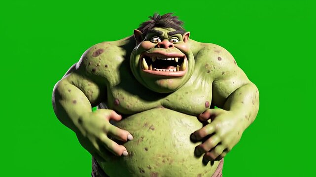 An ugly cartoon troll with a grotesque appearance, animated on an ugly cartoon green screen background