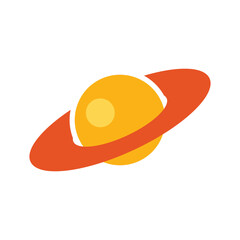 Vibrant orange planet with a ring and yellow center on a white background. © MD. MAHRUF ZAMAN
