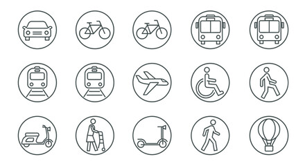 Fototapeta premium A collection of circular icons representing various modes of transportation and accessibility symbols.