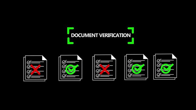 document verification process with digital approval checkmarks on dark background
