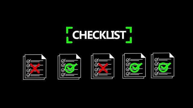 step-by-step checklist progress icons with green neon lighting on dark background
