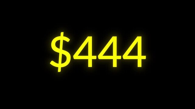 Gold money counter rising from zero to 1,000 dollars with scale pop intro on a black background
