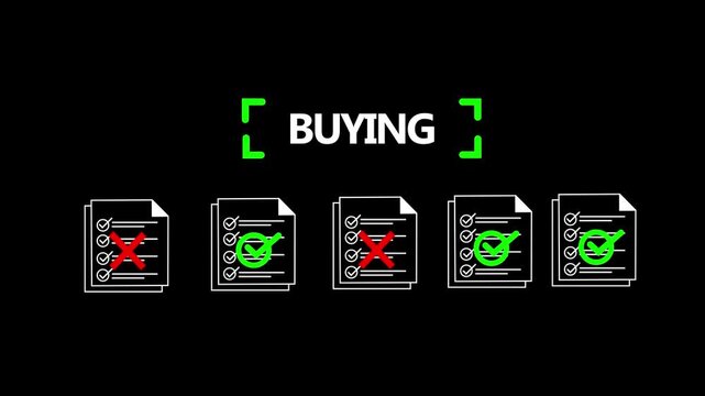 buying process flowchart with approval and rejection steps on dark background