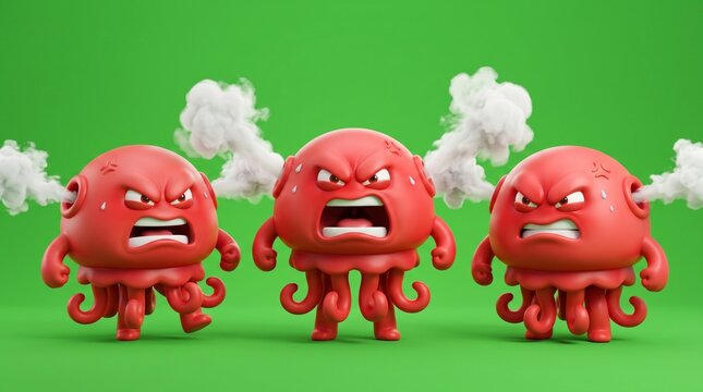 Three Angry Cartoon Characters with Steam Erupting from Their Heads.