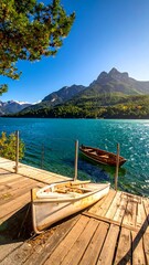 Obraz premium Alpine Lake Boats.