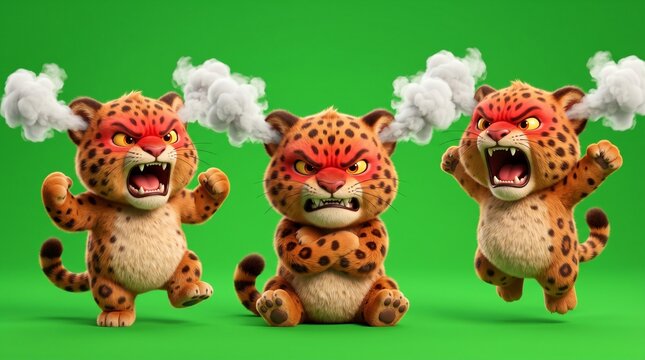 Three Angry Cartoon Cheetahs with Steam Coming from Their Heads.