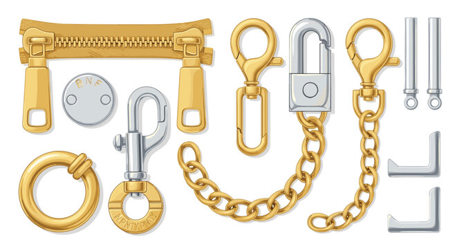 
Bag and Jewelry Hardware Accessory Set with Gold Zipper, Clasps, Chain, Padlock, and Rings for Fashion and Leather Goods Designs
Bag and Jewelry Hardware Accessory Set with Gold Zipper, Clasps, 