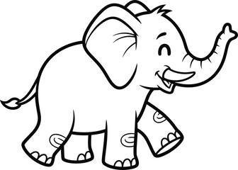 Obraz premium Cute Cartoon Elephant Line Art Illustration for Children's Coloring Books Educational Materials Animal Characters and Kids Activity Pages Isolated on White Background