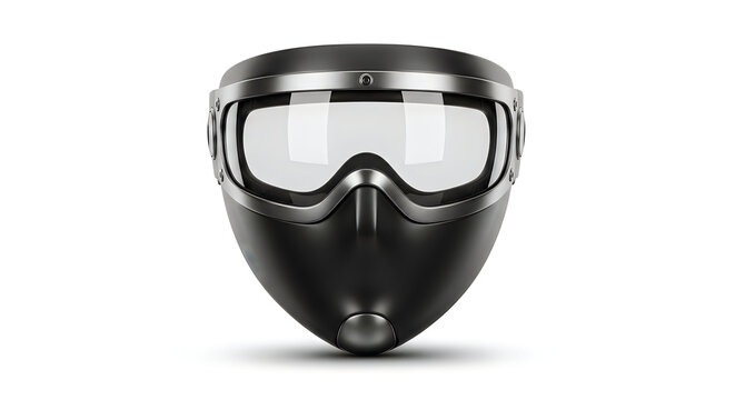 Black protective mask, safety goggles, industrial face shield, protective gear isolated on White Background PNG