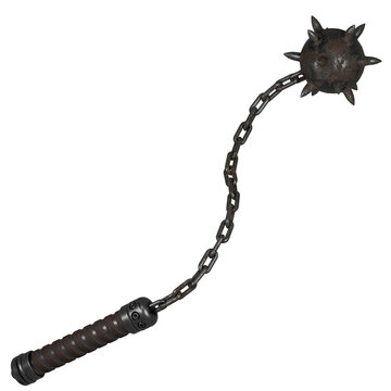 Medieval spiked mace with chain morning star flail