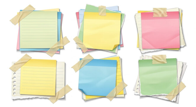 Six colorful sticky notes attached with tape.